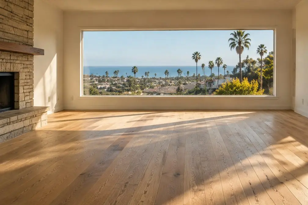 Illustration: a refinished oak floor in a typical Hollywood Riviera home